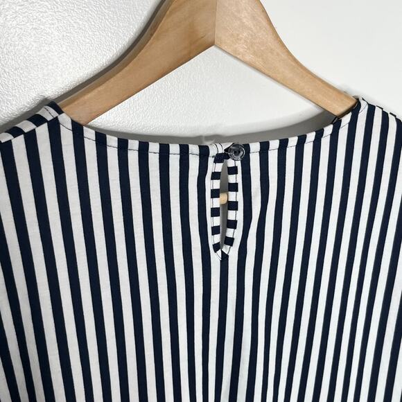 Pure Essence Short Sleeve Top Womens Medium Navy White Stripe Boxy Casual - Picture 6 of 10